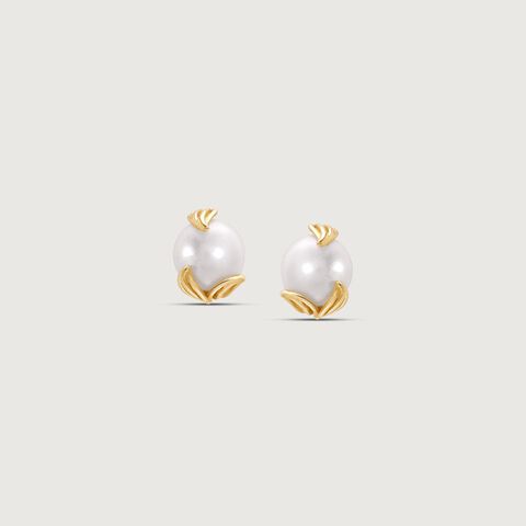 Lotus Bud Pearl Stud Earrings
