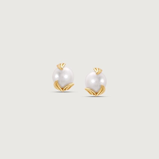 Lotus Bud Pearl Stud Earrings,,hi-res image number null