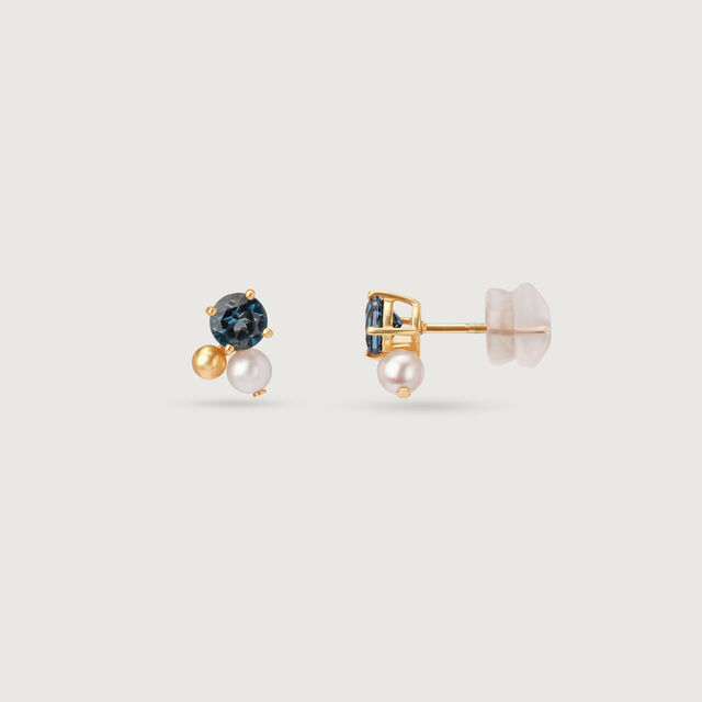 Aqua Twinkle Pearl & Gold Stud Earrings,,hi-res image number null