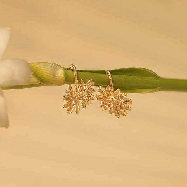 Dainty Daisy Gold Hoop Earrings,,hi-res image number null