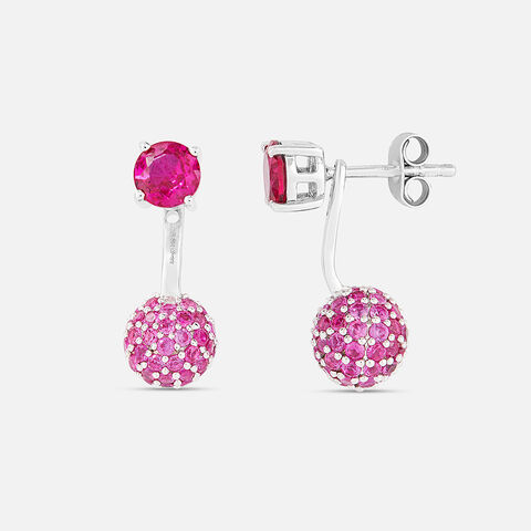 Dramatic Pink Silver Drop Earrings