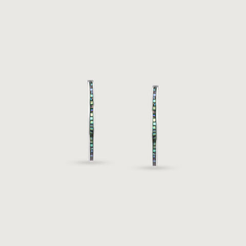 Vibrant Sleek Abalone Silver Hoop Earrings