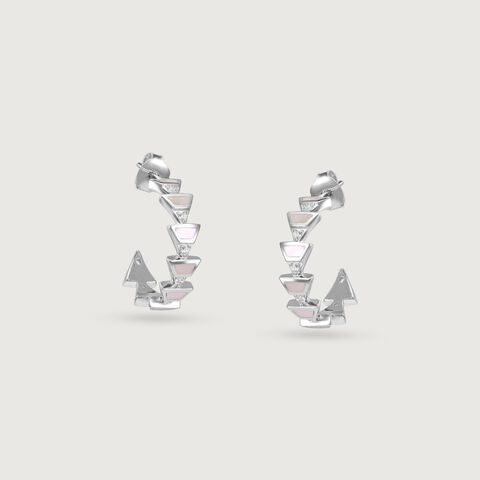 Playful Geometric Mother of Pearl Silver Hoop Earrings