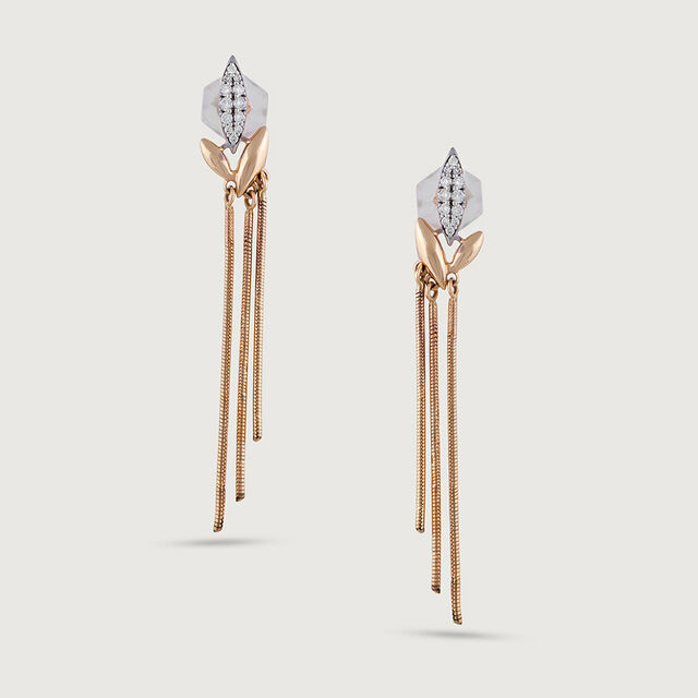 Elegant Leaf Gold & Diamond Drop Earrings,,hi-res image number null
