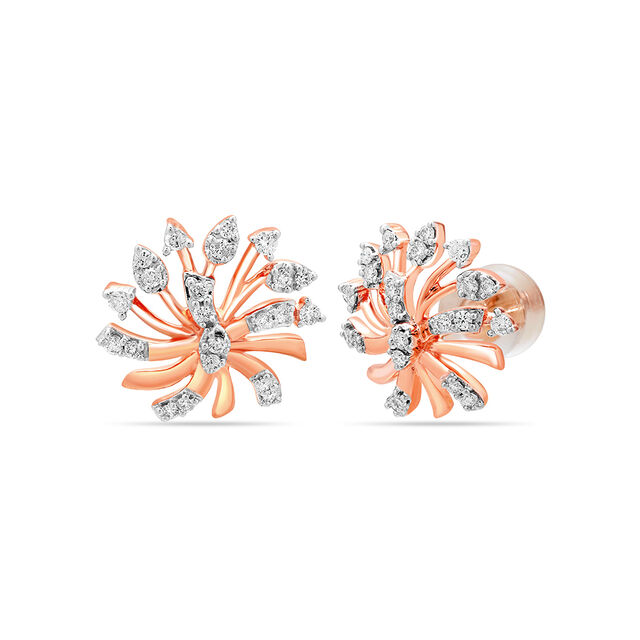 14KT Rose Gold Simple Floral Stud Earrings,,hi-res view 2