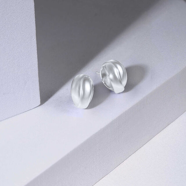 Sculpted Glow Silver Stud Earrings,,hi-res image number null