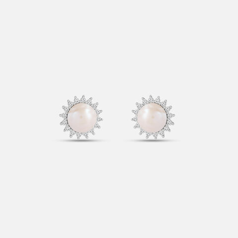 Shimmering Pearl Silver Stud Earrings