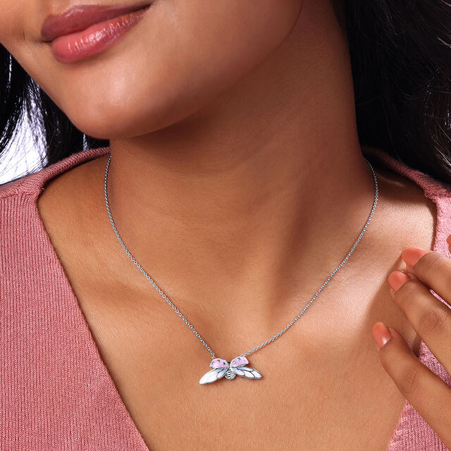 Blissful Ladybug Silver Necklace,,hi-res image number null