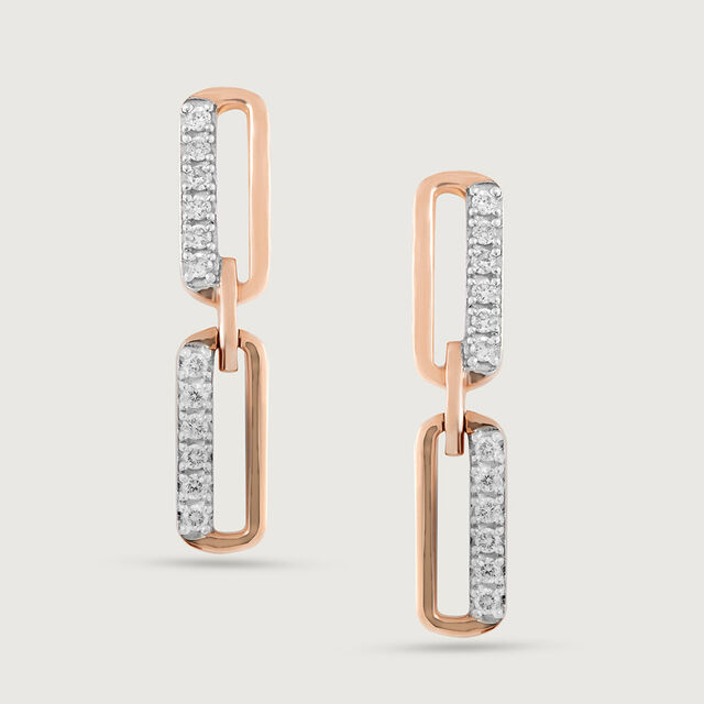 Sleek Link Gold & Diamond Drop Earrings,,hi-res image number null