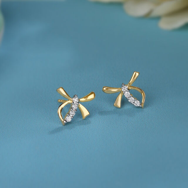 Bow Grace 14KT Gold & Diamond Stud Earrings,,hi-res image number null