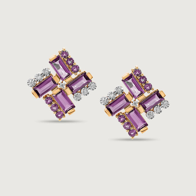 Dazzling Martini Marvel 14KT Diamond & Amethyst Stud Earrings,,hi-res image number null