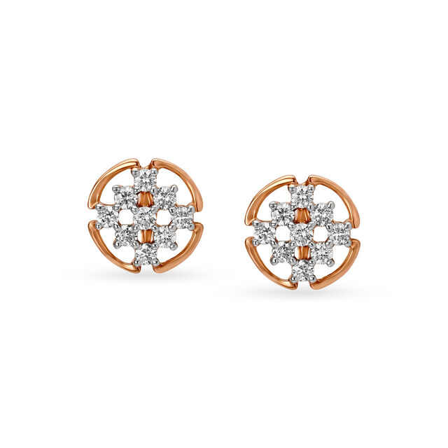 14KT Yellow Nine Diamond Stud Earrings,,hi-res view 1