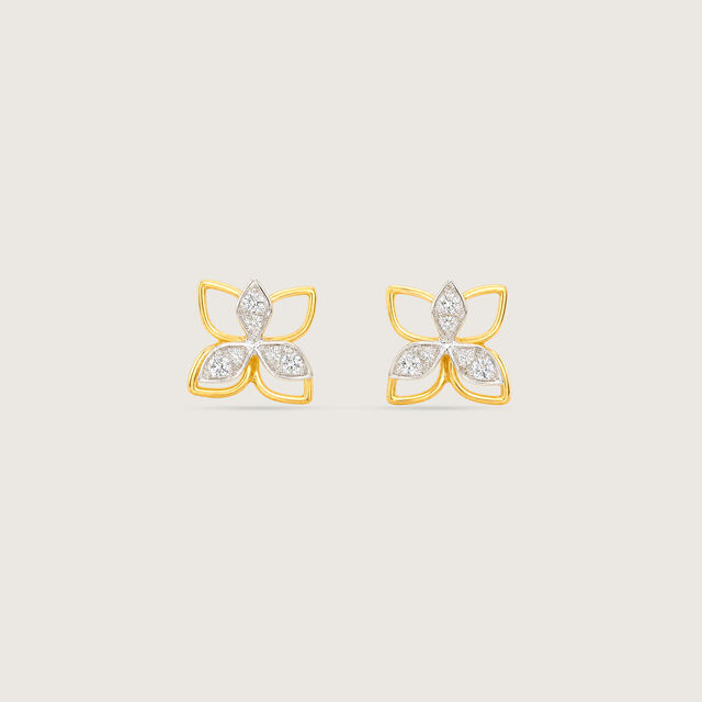 Exquisite Flourishing Diamond Platinum Gold Stud Earrings,,hi-res image number null