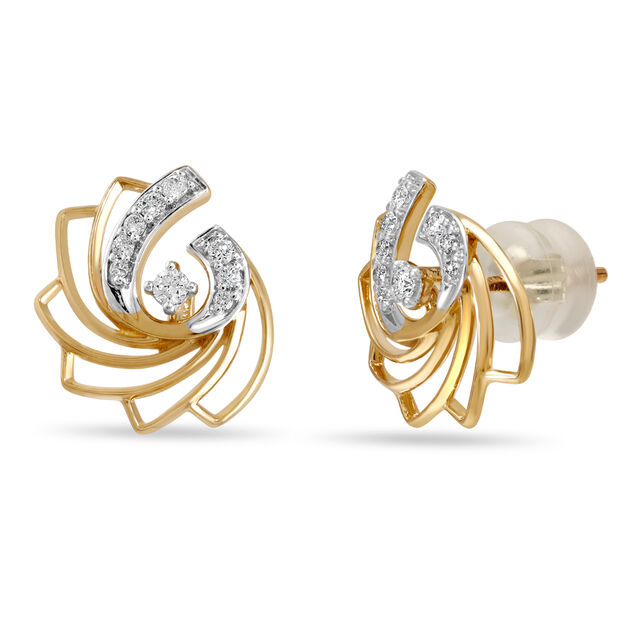 14KT Yellow Gold Swirls of sparkle Diamond Stud Earring,,hi-res image number null