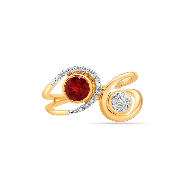 14 KT Yellow Gold Spark of Romance Diamond and Red Tourmaline Ring,,hi-res image number null