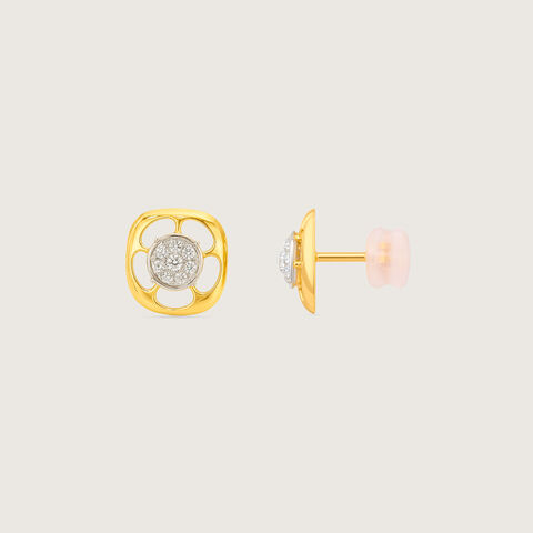 Regal Sculptural Diamond Platinum Gold Stud Earrings