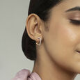 Heart Charm Gold & Diamond Hoop Earrings,,hi-res view 2