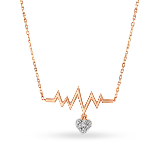 14KT Rose Gold Heartbeat Diamond Pendant With Chain,,hi-res view 1