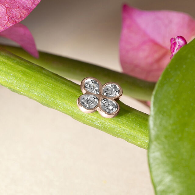 Dainty Clover Gold & Diamond Nose Pin,,hi-res image number null