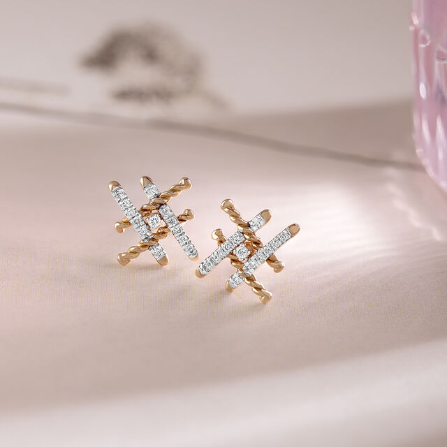 Twisted Harmony Gold & Diamond Stud Earrings,,hi-res image number null