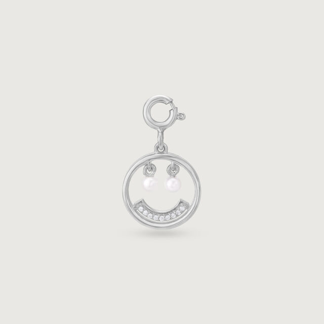 Smiley Sparkle Silver Charm,,hi-res image number null