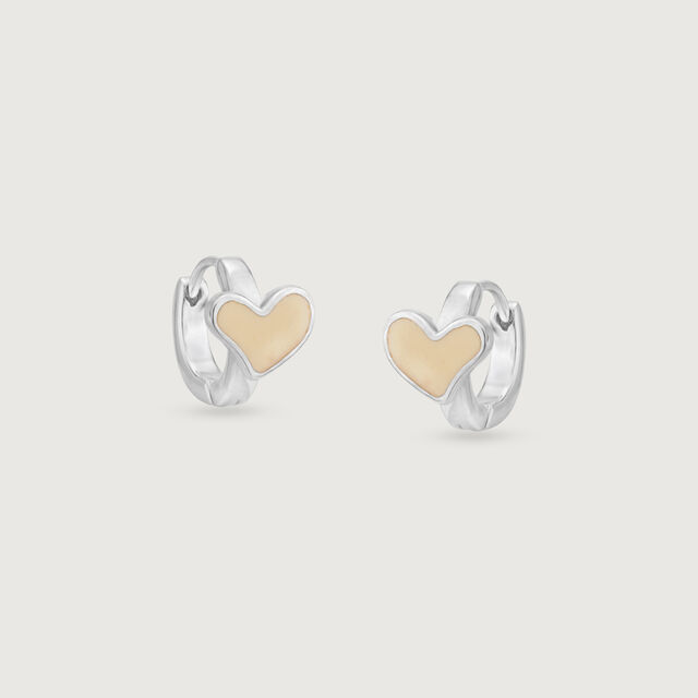 Soft Heart Silver Hoop Earrings,,hi-res image number null