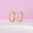 Dazzling Rows Gold & Diamond Hoop Earrings,,hi-res view 1