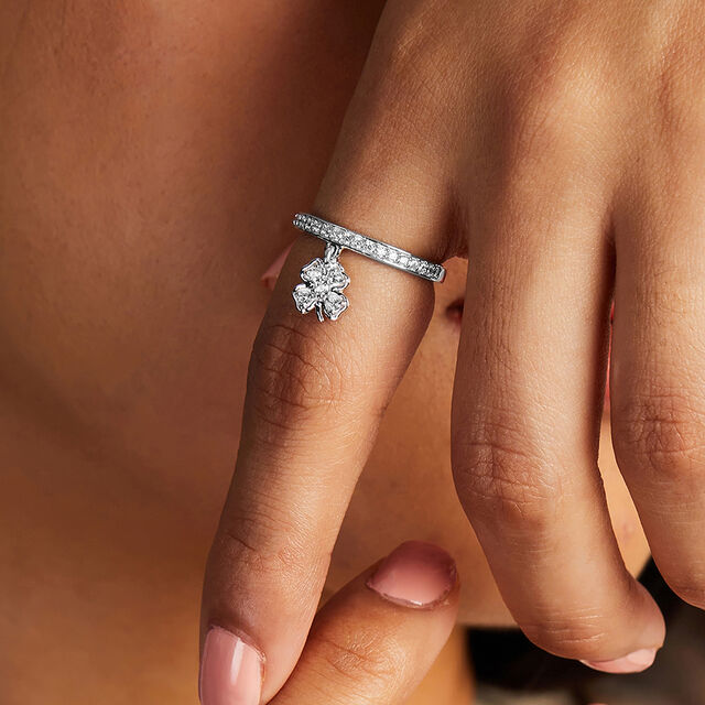 Clover Bling Silver Finger Ring,,hi-res image number null