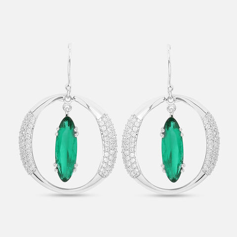 Green Enchantment Silver Hoop Earrings