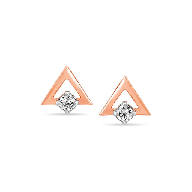 14KT Rose Gold Triangle Treasure Diamond Stud Earring,,hi-res image number null