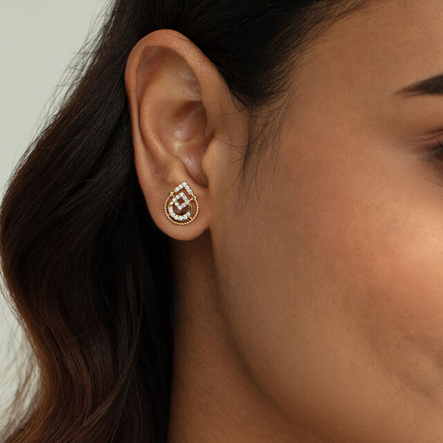 Twisted Elegance Gold & Diamond Stud Earrings,,hi-res image number null