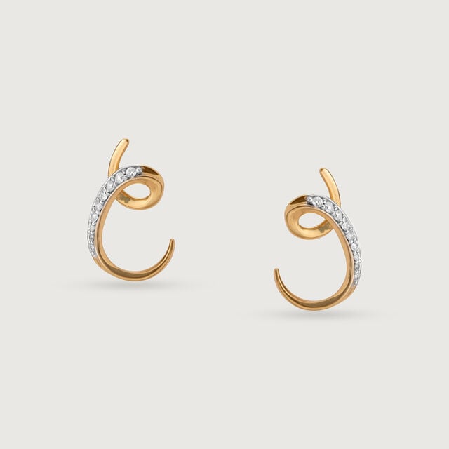 Ethereal Curves 14 Kt Gold & Diamond Hoop Earrings,,hi-res image number null