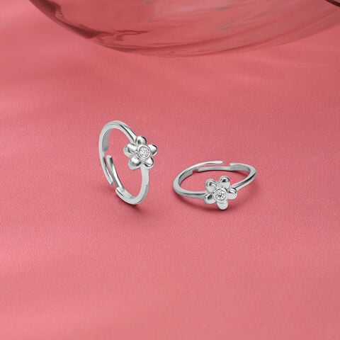 Floral Charm Silver Toe Rings