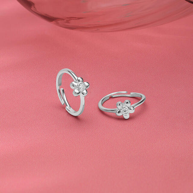 Floral Charm Silver Toe Rings,,hi-res image number null