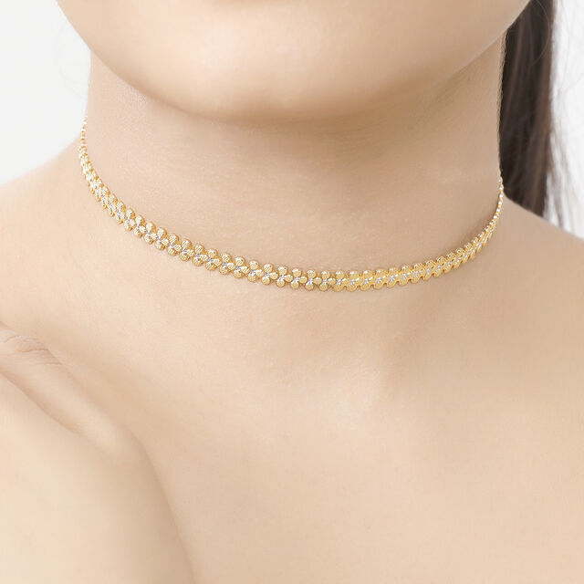 18 KT Yellow Gold Floral Choker Neckwear,,hi-res view 3