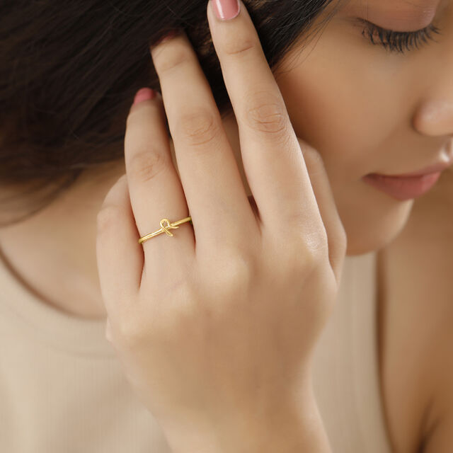 Letter R 14KT Yellow Gold Initial Ring,,hi-res image number null