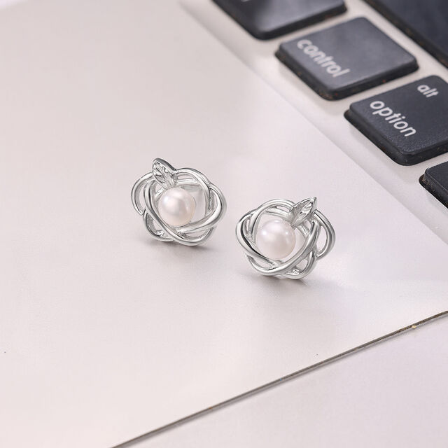 Petal Grace Silver Stud Earrings,,hi-res image number null