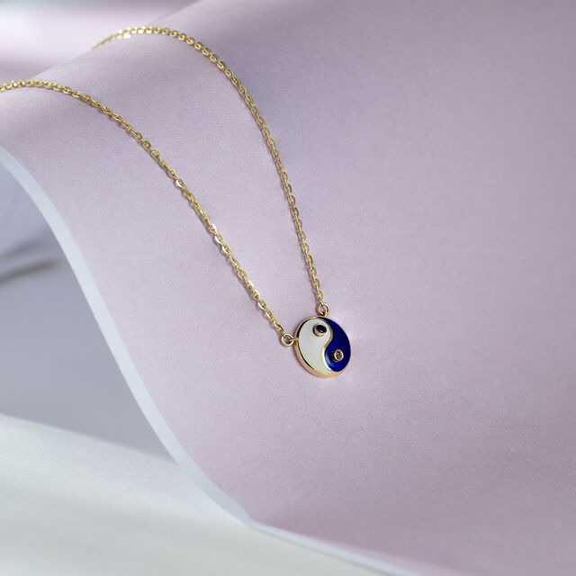 Yin Yang Evil Eye Gold Necklace,,hi-res image number null