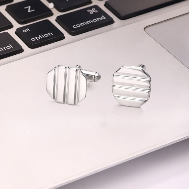 Hexa Groove Silver Cufflinks,,hi-res image number null