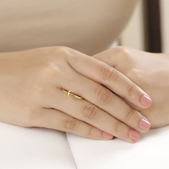 Letter E 14KT Yellow Gold Initial Ring,,hi-res image number null