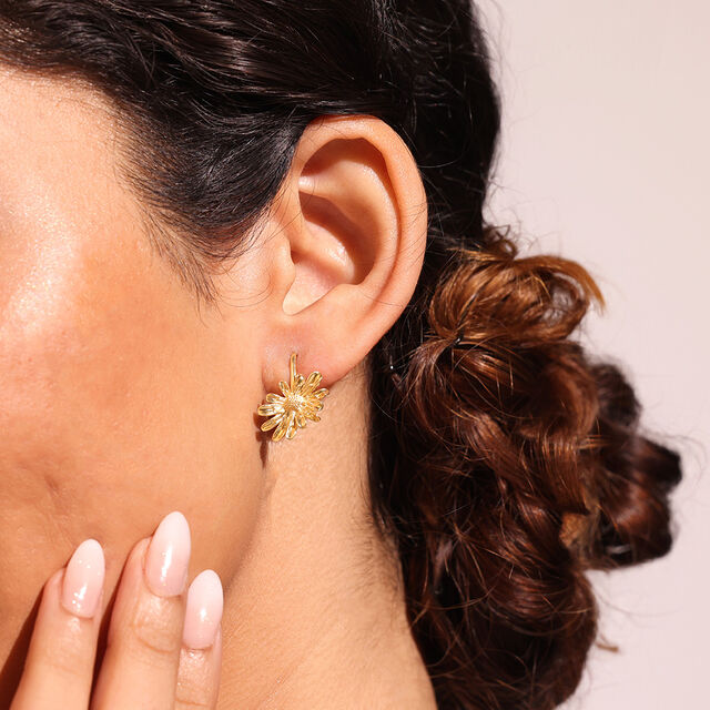 Dainty Daisy Gold Hoop Earrings,,hi-res image number null
