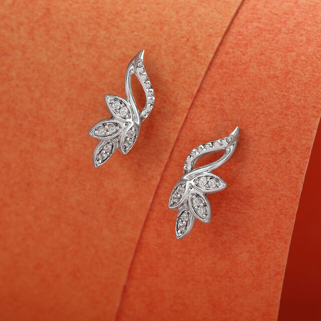 Whimsical Foliage Silver Stud Earrings,,hi-res image number null