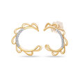 14 KT Yellow Gold Moon Flower Diamond Hoop Earrings,,hi-res view 2