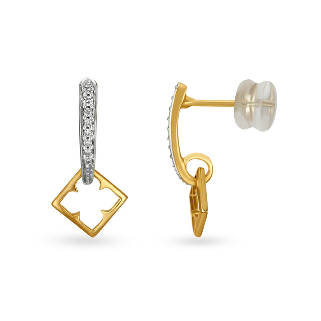 14KT Yellow Gold Diamond Drop Earrings with Square Design,,hi-res view 2