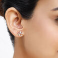 14KT Rose Gold Supernova Sparkle Diamond Stud Earring,,hi-res view 3