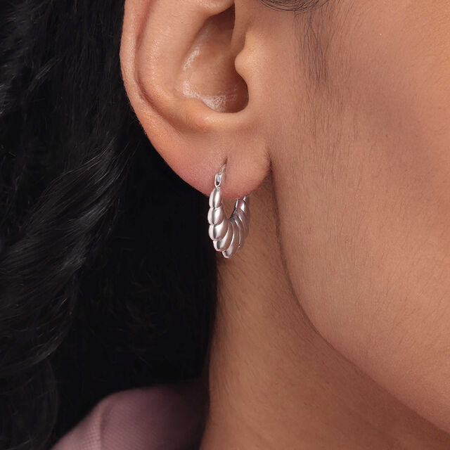 Radiant Shell Silver Hoop Earrings,,hi-res image number null