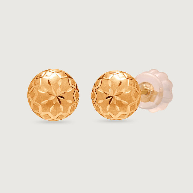 Engraved Blossom 18KT Gold Stud Earrings,,hi-res image number null
