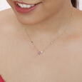 14 KT Yellow Gold Romantic Drops Pink Sapphire and Diamond Necklace,,hi-res view 3