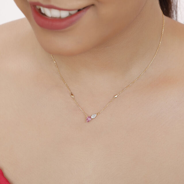 14 KT Yellow Gold Romantic Drops Pink Sapphire and Diamond Necklace,,hi-res image number null