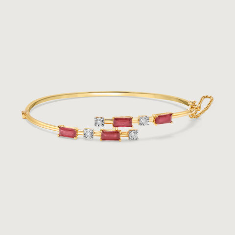 Sparkling Baguettes 14KT Ruby & Diamond Bangle